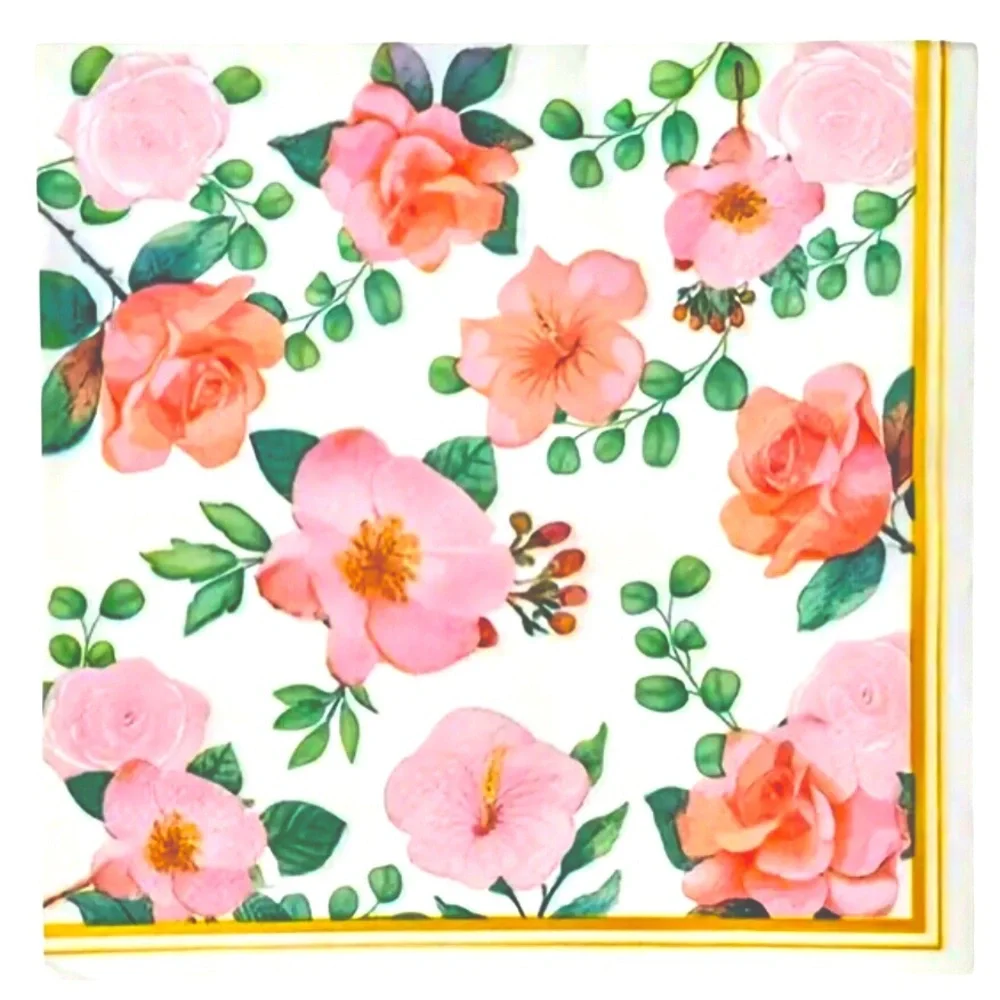 Salmon Pink Floral Print Luncheon Paper Napkins, 20 ct